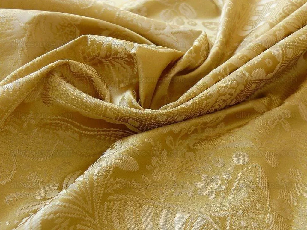 100% Silk Renaissance Damask "lemon" Yellow