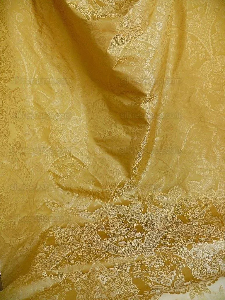100% Silk Renaissance Damask "lemon" Yellow