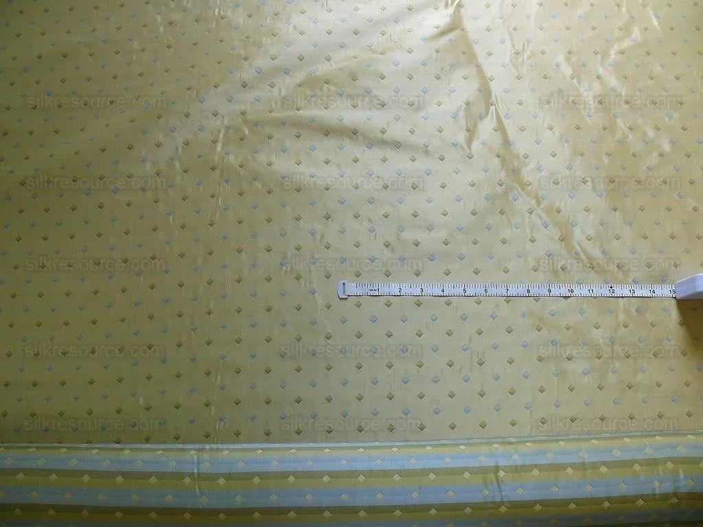 100% Silk Lampas Diamond Dot "bluestone" Yellow Blue Green Stripe Reversible