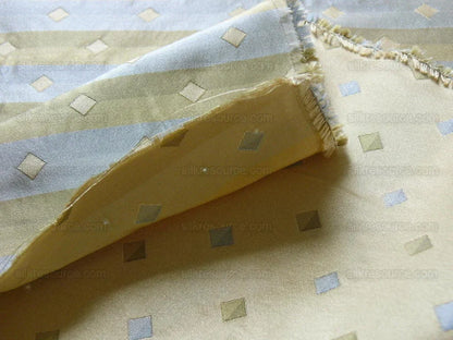 100% Silk Lampas Diamond Dot "bluestone" Yellow Blue Green Stripe Reversible