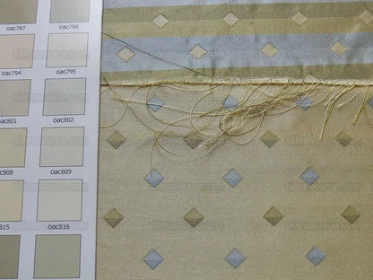 100% Silk Lampas Diamond Dot "bluestone" Yellow Blue Green Stripe Reversible