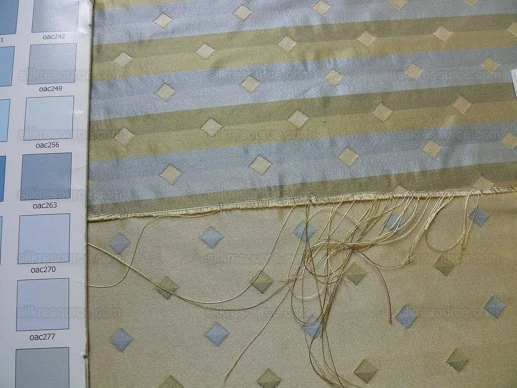 100% Silk Lampas Diamond Dot "bluestone" Yellow Blue Green Stripe Reversible