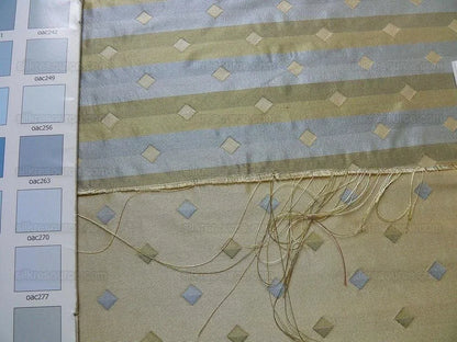 100% Silk Lampas Diamond Dot "bluestone" Yellow Blue Green Stripe Reversible