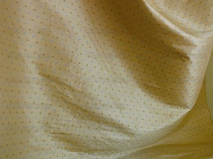 100% Silk Lampas Diamond Dot "bluestone" Yellow Blue Green Stripe Reversible