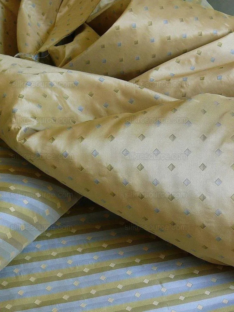 100% Silk Lampas Diamond Dot "bluestone" Yellow Blue Green Stripe Reversible