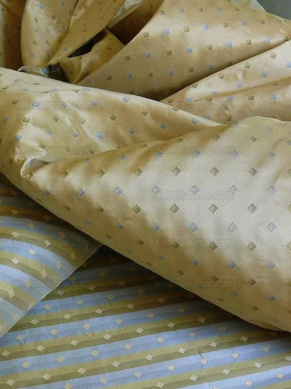 100% Silk Lampas Diamond Dot "bluestone" Yellow Blue Green Stripe Reversible