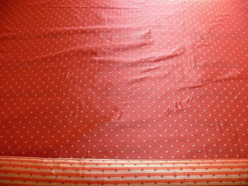100% Silk Lampas Diamond Dot "sunset" Red Cream Khaki  Stripe Reversible