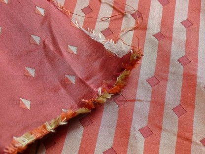 100% Silk Lampas Diamond Dot "sunset" Red Cream Khaki  Stripe Reversible