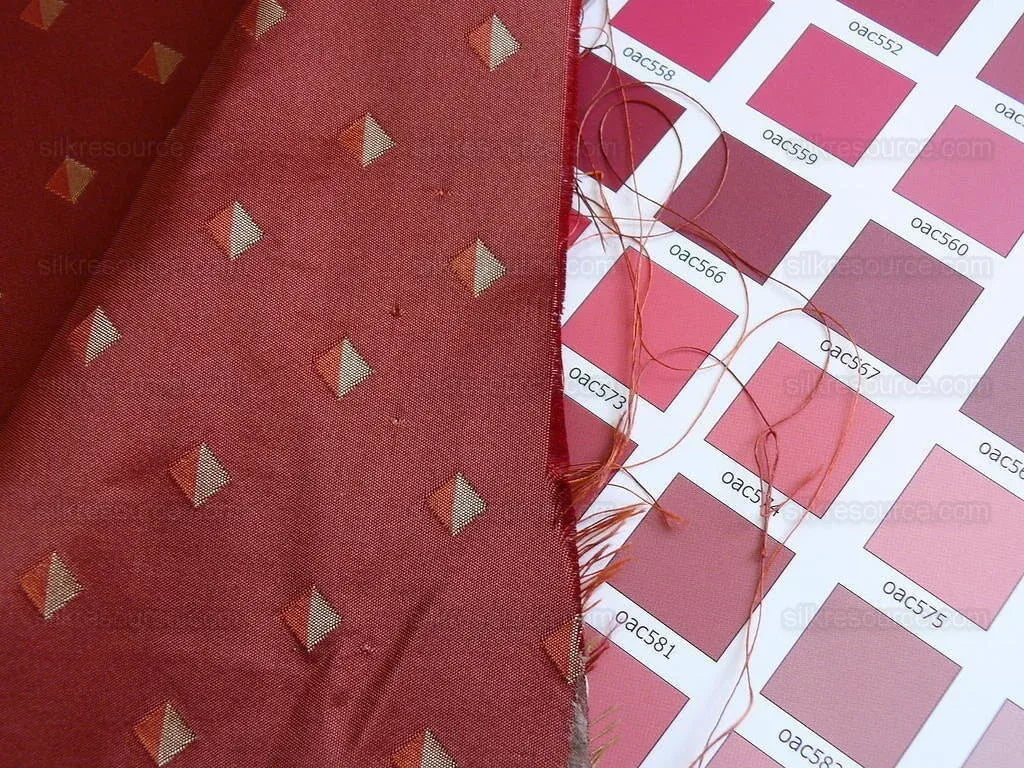 100% Silk Lampas Diamond Dot "sunset" Red Cream Khaki  Stripe Reversible