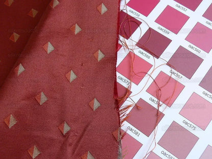 100% Silk Lampas Diamond Dot "sunset" Red Cream Khaki  Stripe Reversible