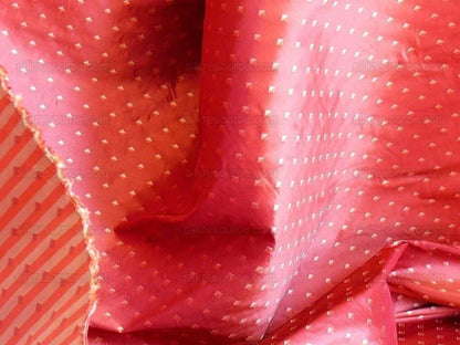 100% Silk Lampas Diamond Dot "sunset" Red Cream Khaki  Stripe Reversible