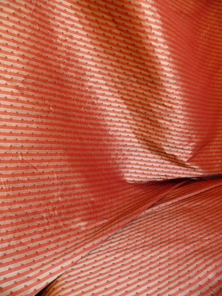 100% Silk Lampas Diamond Dot "sunset" Red Cream Khaki  Stripe Reversible