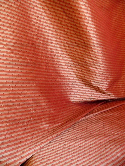 100% Silk Lampas Diamond Dot "sunset" Red Cream Khaki  Stripe Reversible