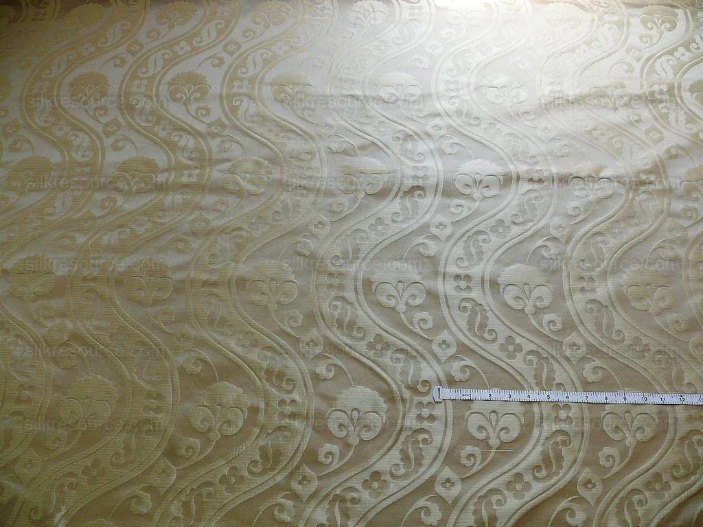 100% Silk Damask Peony River Linen - Ecru