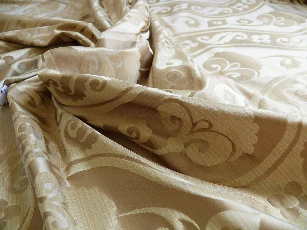 100% Silk Damask Peony River Linen - Ecru