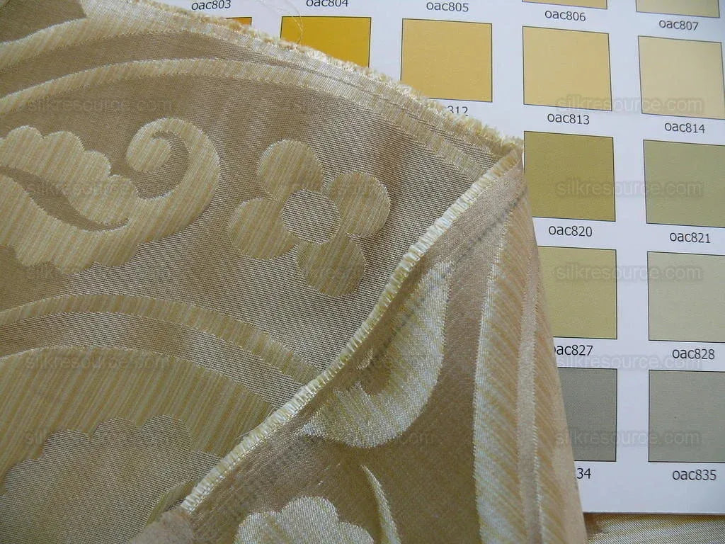 100% Silk Damask Peony River Linen - Ecru