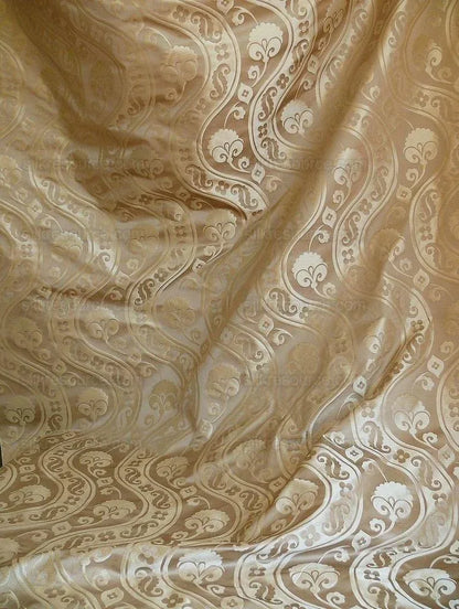 100% Silk Damask Peony River Linen - Ecru