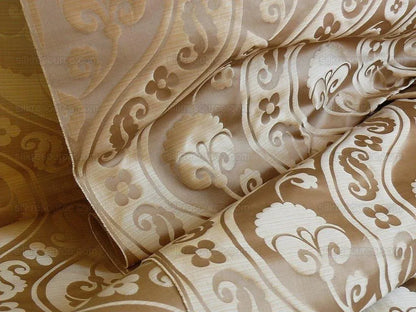 100% Silk Damask Peony River Linen - Ecru
