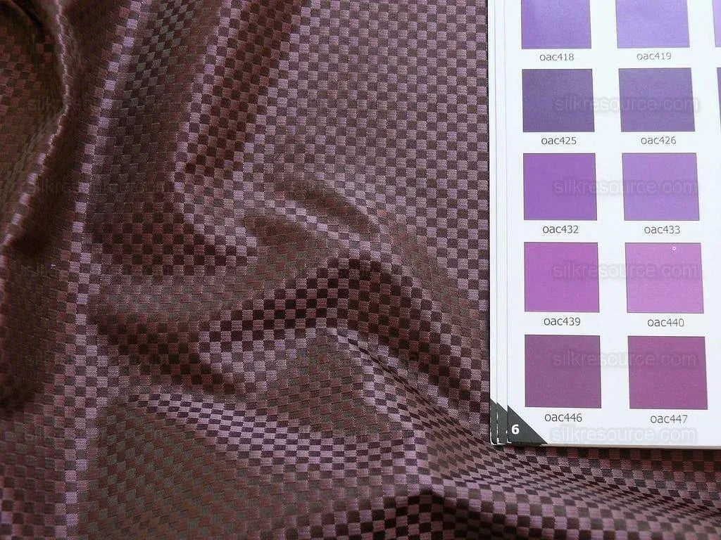 High End 100% Silk Mini Check "plum" Purple Heavy! MSRP USD275/Y