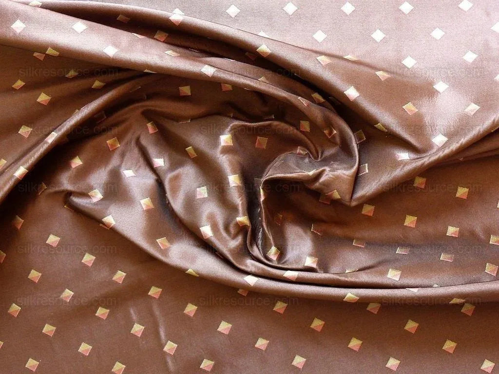 100% Silk Lampas Diamond Dot "chocolate" Brown Red Green  Stripe Reversible