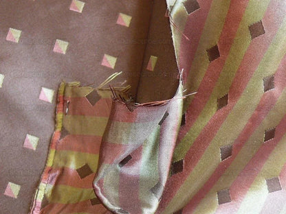 100% Silk Lampas Diamond Dot "chocolate" Brown Red Green  Stripe Reversible