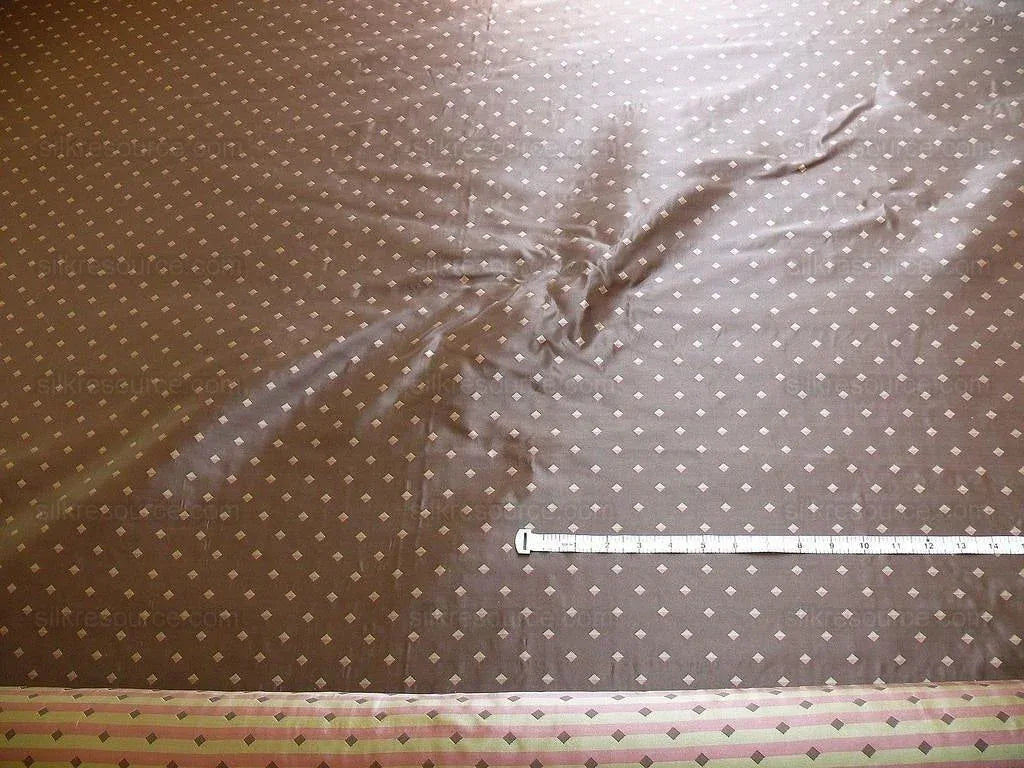 100% Silk Lampas Diamond Dot "chocolate" Brown Red Green  Stripe Reversible