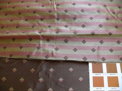 100% Silk Lampas Diamond Dot "chocolate" Brown Red Green  Stripe Reversible