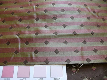 100% Silk Lampas Diamond Dot "chocolate" Brown Red Green  Stripe Reversible