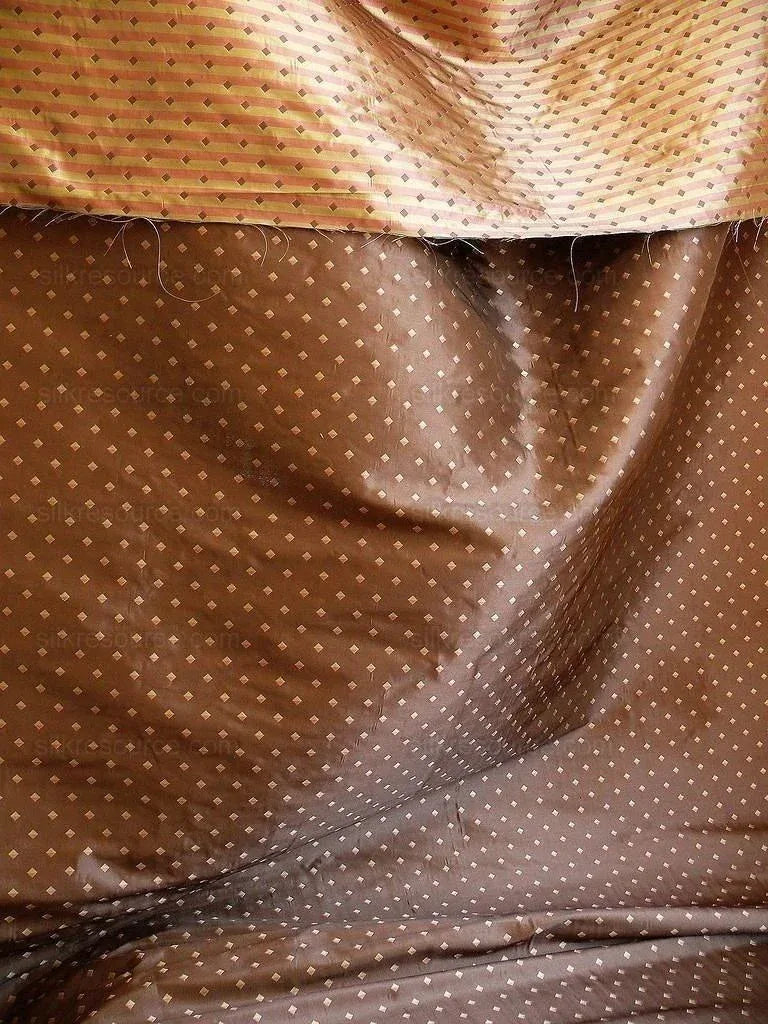 100% Silk Lampas Diamond Dot "chocolate" Brown Red Green  Stripe Reversible