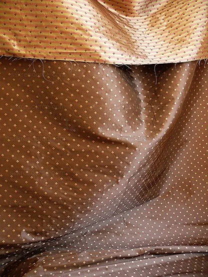 100% Silk Lampas Diamond Dot "chocolate" Brown Red Green  Stripe Reversible