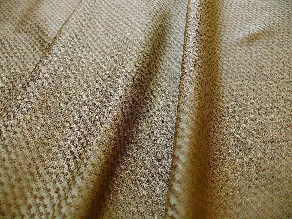 By Yard 100% Silk Jacquard Modern Square "chestnut" Raffia Metallic Brown Gold Copper
