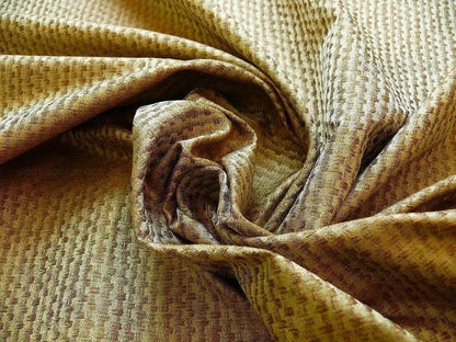By Yard 100% Silk Jacquard Modern Square "chestnut" Raffia Metallic Brown Gold Copper