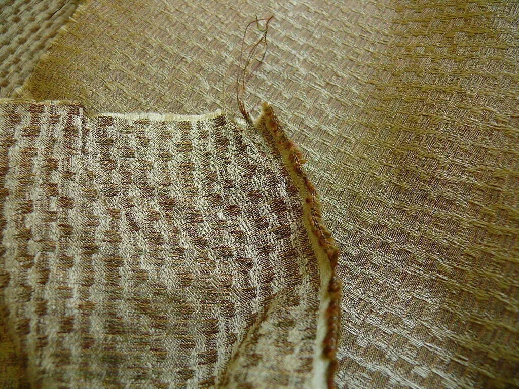 By Yard 100% Silk Jacquard Modern Square "chestnut" Raffia Metallic Brown Gold Copper