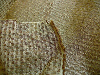By Yard 100% Silk Jacquard Modern Square "chestnut" Raffia Metallic Brown Gold Copper