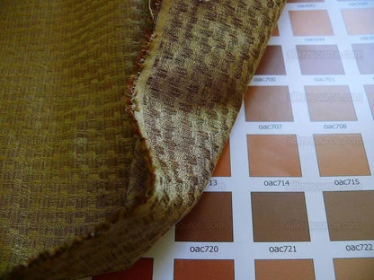 By Yard 100% Silk Jacquard Modern Square "chestnut" Raffia Metallic Brown Gold Copper