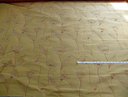100% Silk Lampas Tulip "tan" Light Gold Red Mod Picasso Modern Abstract Flora Thick MSRP USD 300+/Y