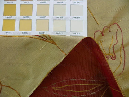 100% Silk Lampas Tulip "tan" Light Gold Red Mod Picasso Modern Abstract Flora Thick MSRP USD 300+/Y