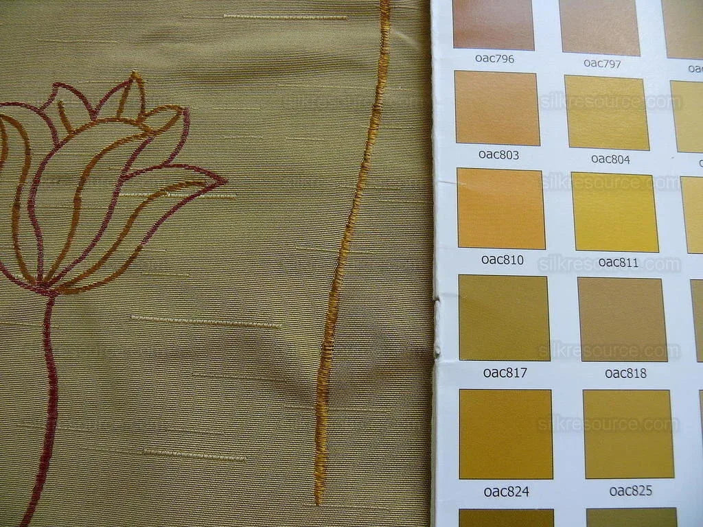 100% Silk Lampas Tulip "tan" Light Gold Red Mod Picasso Modern Abstract Flora Thick MSRP USD 300+/Y