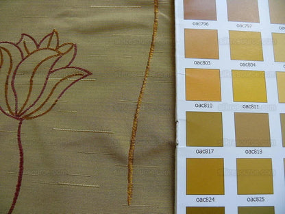 100% Silk Lampas Tulip "tan" Light Gold Red Mod Picasso Modern Abstract Flora Thick MSRP USD 300+/Y