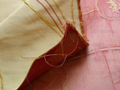 100% Silk Lampas Tulip "tan" Light Gold Red Mod Picasso Modern Abstract Flora Thick MSRP USD 300+/Y