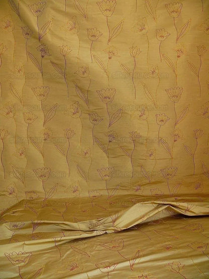 100% Silk Lampas Tulip "tan" Light Gold Red Mod Picasso Modern Abstract Flora Thick MSRP USD 300+/Y