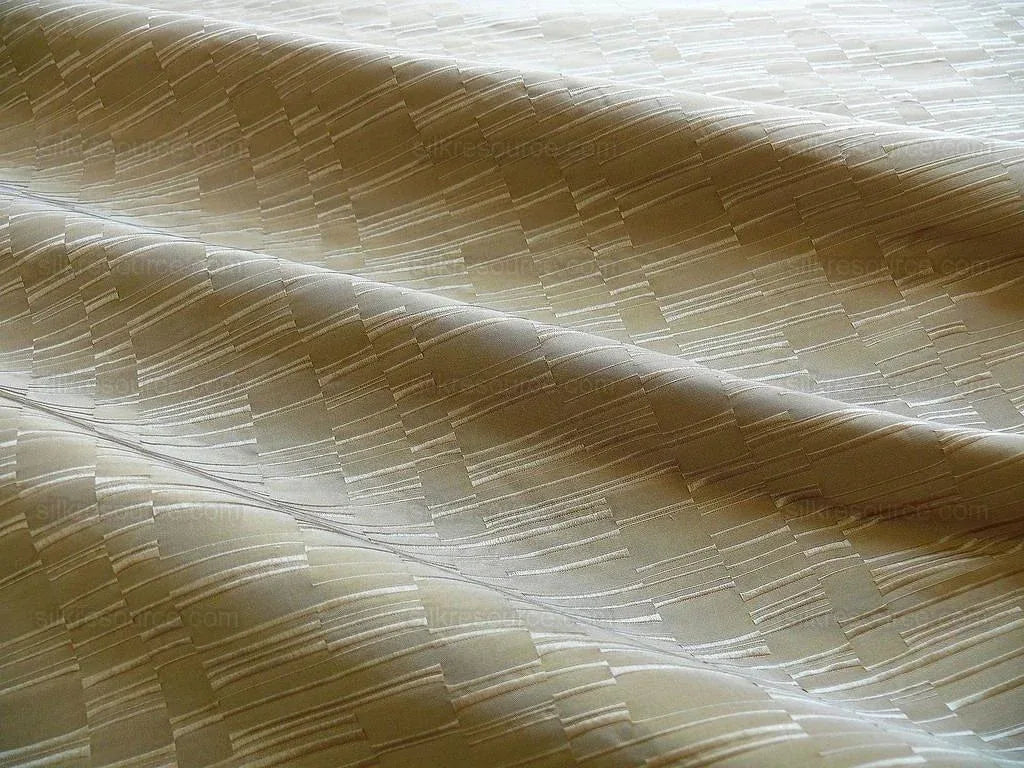 100% Silk Damask Piano Key "khaki" Brown Tan Jacquard Textured Iridescent