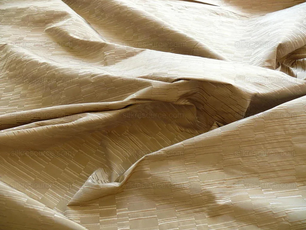 100% Silk Damask Piano Key "khaki" Brown Tan Jacquard Textured Iridescent