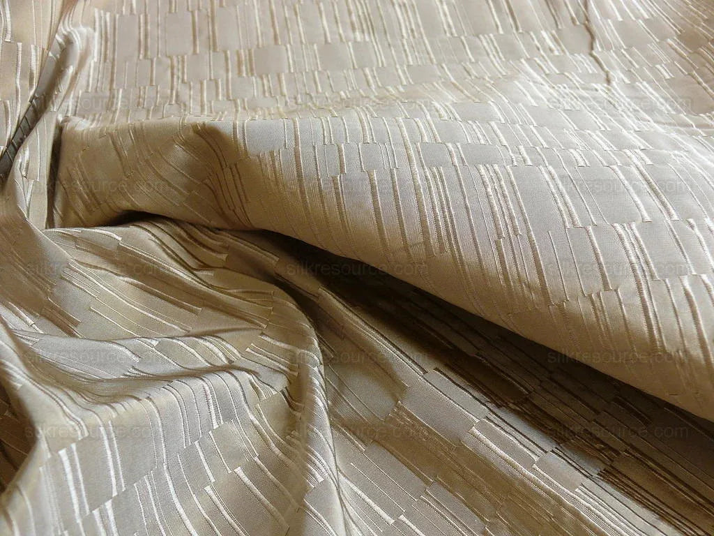 100% Silk Damask Piano Key "khaki" Brown Tan Jacquard Textured Iridescent