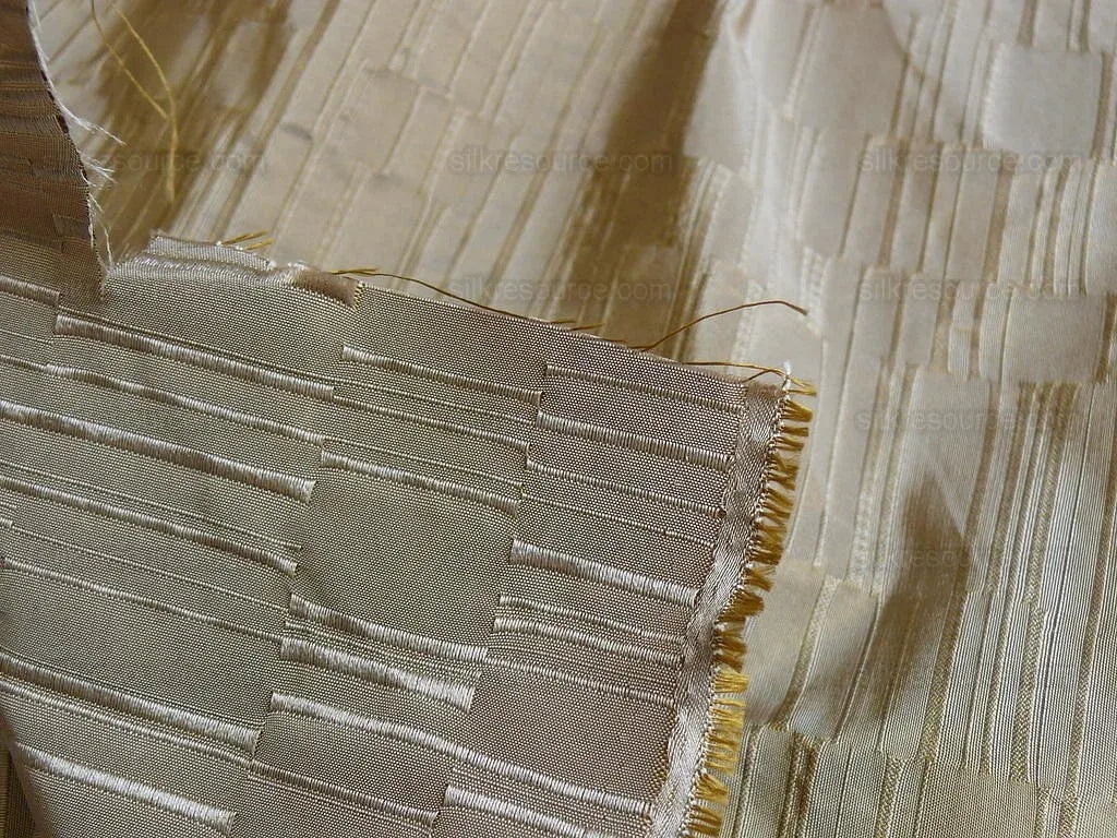 100% Silk Damask Piano Key "khaki" Brown Tan Jacquard Textured Iridescent