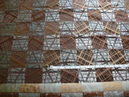 100% Silk Jacquard Mirror Square "bamboo" Brown Gray Silver Blue MSRP USD 230/y
