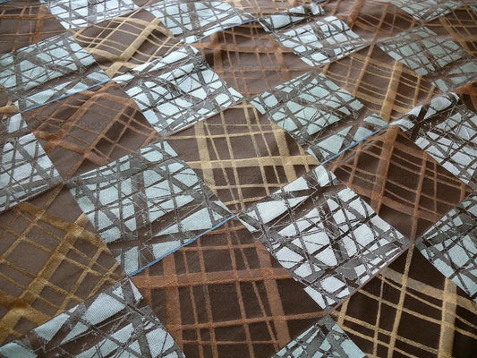 100% Silk Jacquard Mirror Square "bamboo" Brown Gray Silver Blue MSRP USD 230/y