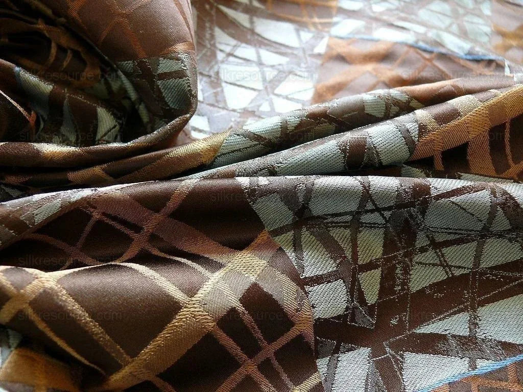 100% Silk Jacquard Mirror Square "bamboo" Brown Gray Silver Blue MSRP USD 230/y