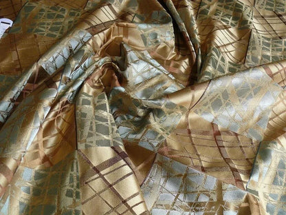 100% Silk Jacquard Mirror Square "celadon" Tan Brown Gray Blue MSRP USD 230/y