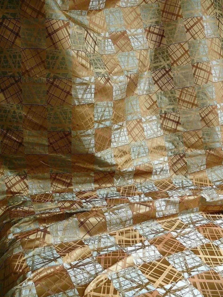 100% Silk Jacquard Mirror Square "celadon" Tan Brown Gray Blue MSRP USD 230/y